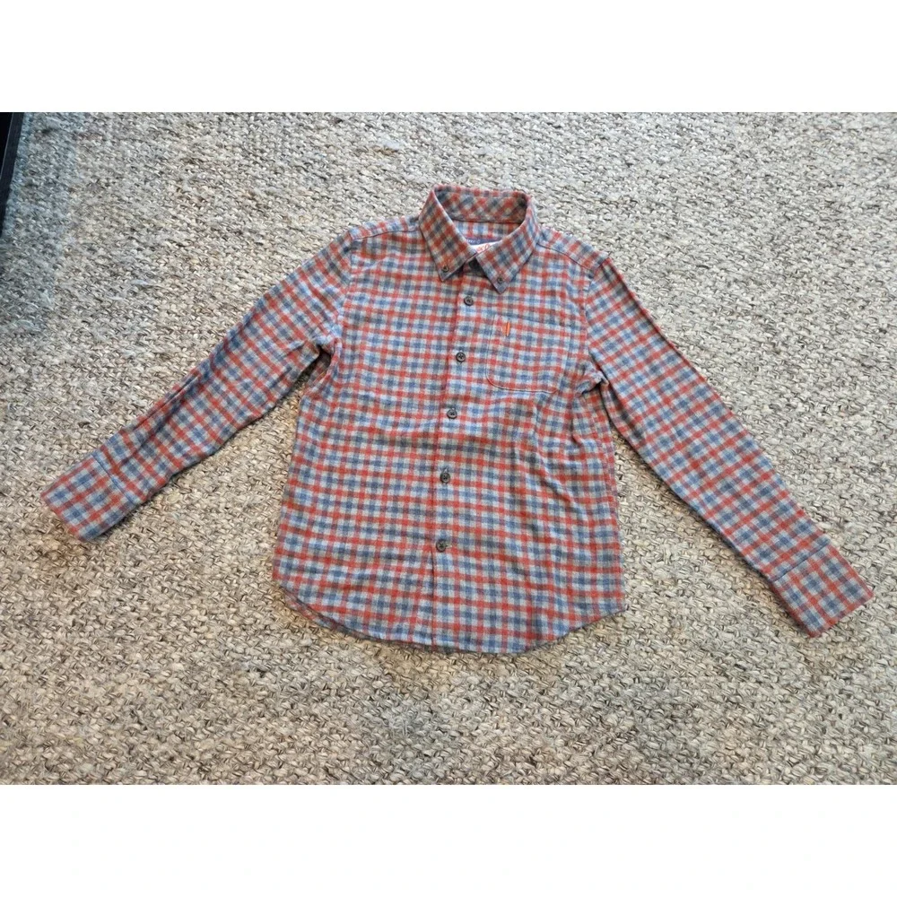 Johnnie-O Hangin' Out Flannel Plaid Button Down Shirt Red Blue Boys 7